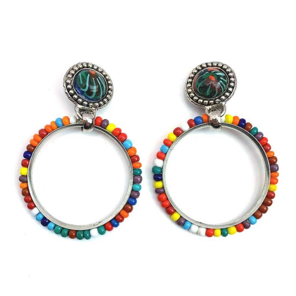 Robert Rose multicolor clip on beaded hoop earrings